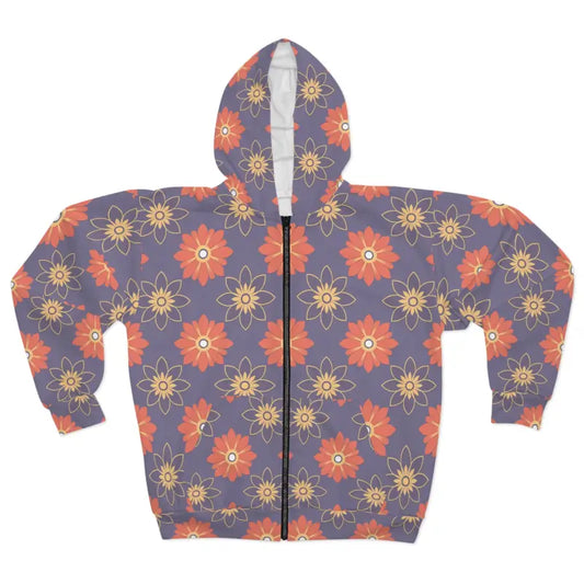 Cozy Unisex Zip Hoodie with Vibrant Orange Flowers - Xs All Over Prints