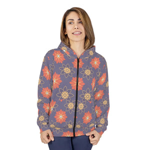 Vibrant Unisex Zip Hoodie Orange Flowers Winter Style Dipaliz - Hoodies