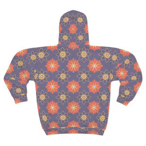 Vibrant Unisex Zip Hoodie Orange Flowers Winter Style Dipaliz - Hoodies