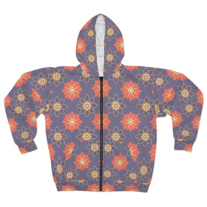 Vibrant Unisex Zip Hoodie Orange Flowers Winter Style Dipaliz - Hoodies