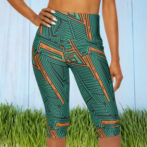 Orange Striped Yoga Capri Leggings Bold Activewear - Dipaliz - 2xs