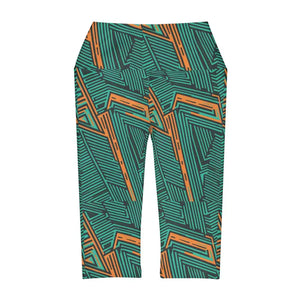 Orange Striped Yoga Capri Leggings Bold Activewear - Dipaliz