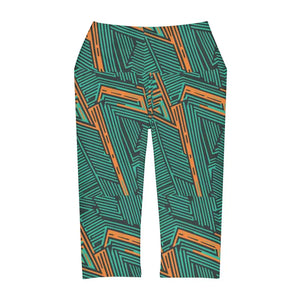 Orange Striped Yoga Capri Leggings Bold Activewear - Dipaliz