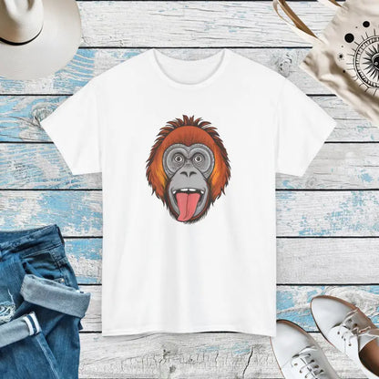 Rock a Trendy Orangutan’s Face Cotton Tee - White / s T-shirt