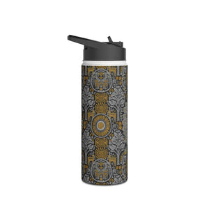 Ornate Peacock Stainless Steel Water Bottle, Vintage Floral Pattern - Bottles