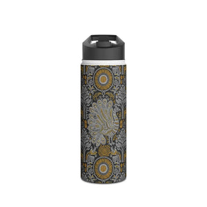 Ornate Peacock Stainless Steel Water Bottle, Vintage Floral Pattern - Bottles