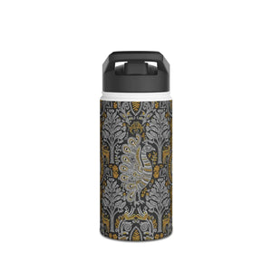 Ornate Peacock Stainless Steel Water Bottle, Vintage Floral Pattern - Bottles