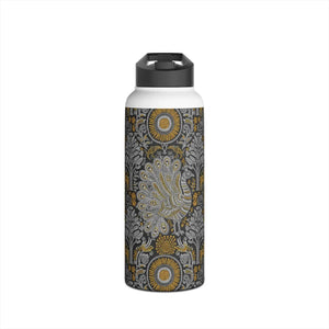 Ornate Peacock Stainless Steel Water Bottle, Vintage Floral Pattern - Bottles