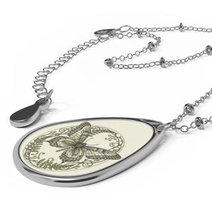 Accessories - Oval Butterfly Pendant Necklace Vintage Floral Teardrop Locket - Dipaliz one Size / Silver