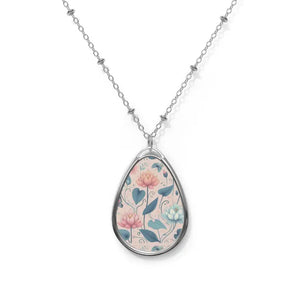 Lotus Flower Necklace - Oval High-quality Aluminum - Dipaliz - one Size / Silver - Necklaces