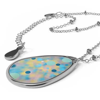 Mesmerizing Oval Necklace with Blue & Green Abstract Design - one Size / Silver Accessories