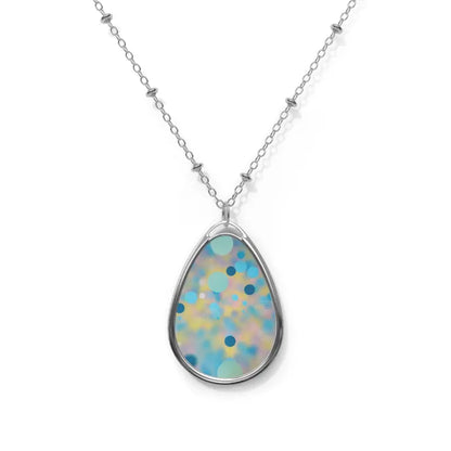 Mesmerizing Oval Necklace with Blue & Green Abstract Design - one Size / Silver Accessories