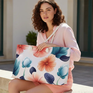 Oversized Pastel Flowers Tote - Polyester Weekender Bag - Dipaliz - Luggage & Bags