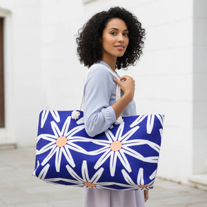 Oversized Polyester Weekender Large White Flowers - Dipaliz - Luggage & Bags
