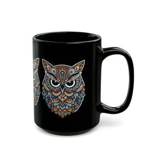 Artistic Owl Mandala Black Ceramic Mug - Dipaliz - Mugs