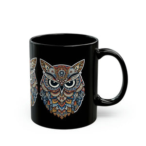 Artistic Owl Mandala Black Ceramic Mug - Dipaliz - Mugs