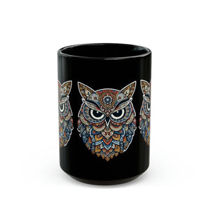 Artistic Owl Mandala Black Ceramic Mug - Dipaliz - Mugs