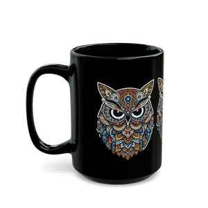 Artistic Owl Mandala Black Ceramic Mug - Dipaliz - Mugs