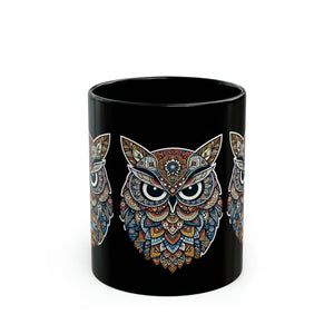 Artistic Owl Mandala Black Ceramic Mug - Dipaliz - Mugs