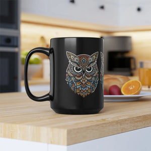 Artistic Owl Mandala Black Ceramic Mug - Dipaliz - Mugs