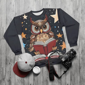 All Over Prints - Owl Reading Book Nerd Unisex Sweatshirt - Cozy Style - Dipaliz Xs