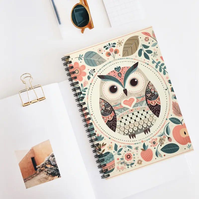 Chic Owl Spiral Notebook with Pastel Flower Vibes - one Size Paper Products