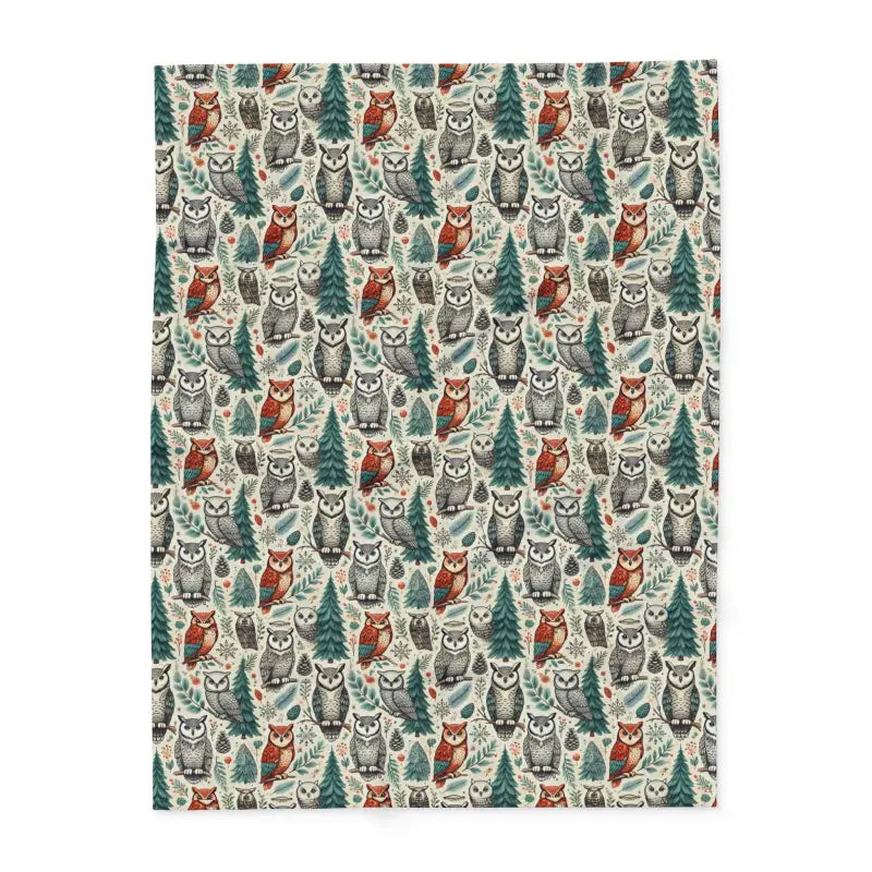 Vibrant Owl & Pine Tree Arctic Fleece Blanket - Home Decor