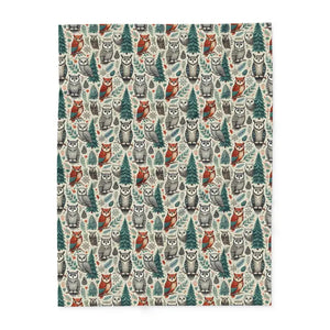 Home Decor - Arctic Fleece Blanket - Vibrant Owl Pine Tree Design - Dipaliz