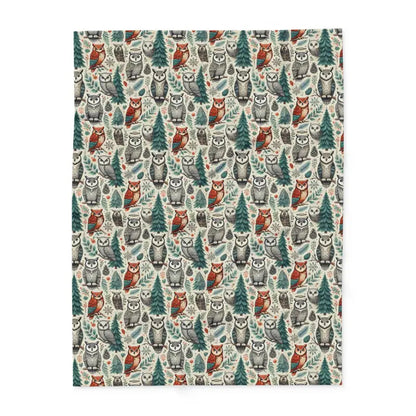 Vibrant Owl & Pine Tree Arctic Fleece Blanket - Home Decor