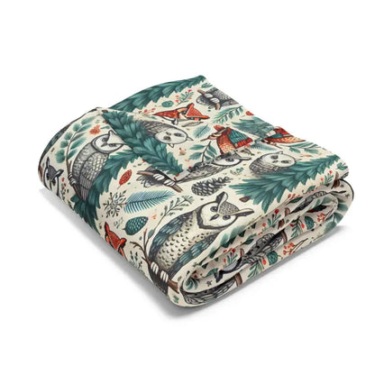 Vibrant Owl & Pine Tree Arctic Fleece Blanket - Home Decor