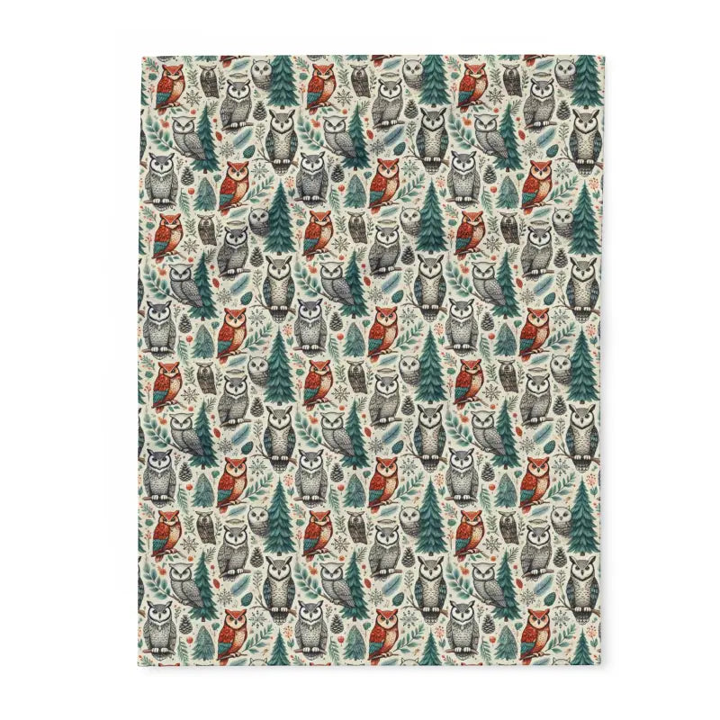 Vibrant Owl & Pine Tree Arctic Fleece Blanket - Home Decor