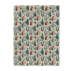 Home Decor - Arctic Fleece Blanket - Vibrant Owl Pine Tree Design - Dipaliz
