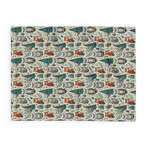 Home Decor - Arctic Fleece Blanket - Vibrant Owl Pine Tree Design - Dipaliz