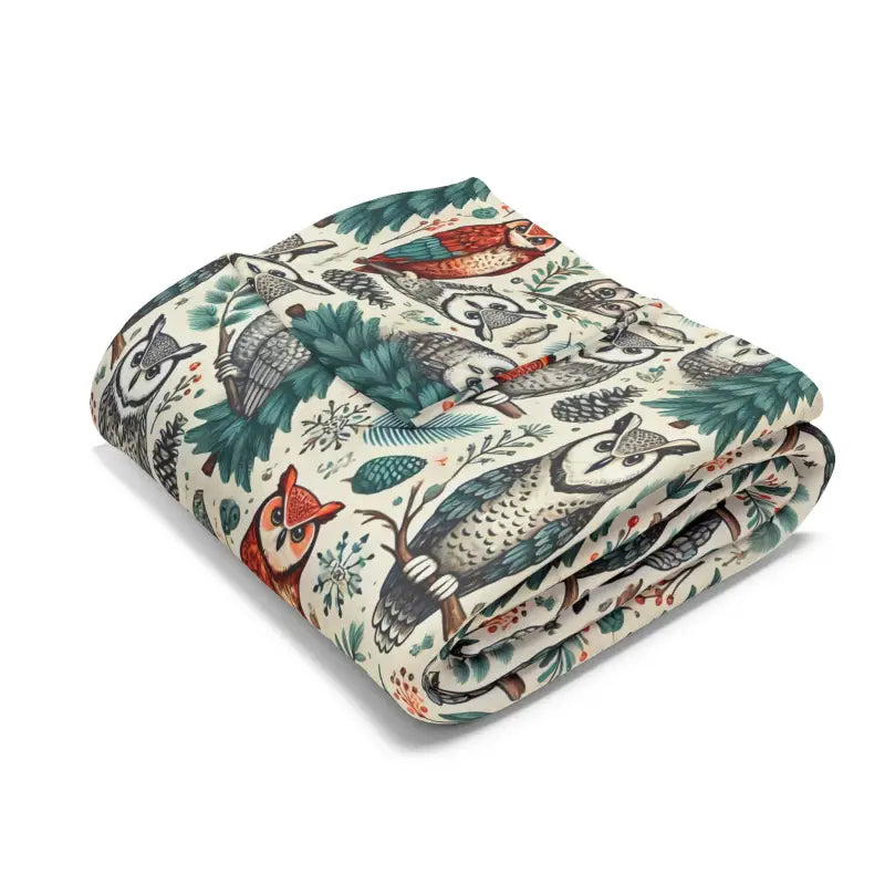 Vibrant Owl & Pine Tree Arctic Fleece Blanket - Home Decor