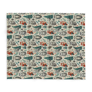 Home Decor - Arctic Fleece Blanket - Vibrant Owl Pine Tree Design - Dipaliz