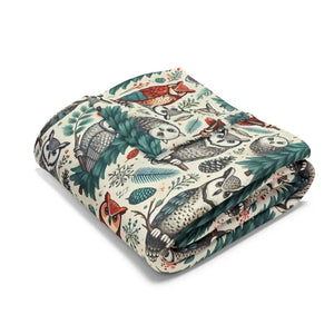 Home Decor - Arctic Fleece Blanket - Vibrant Owl Pine Tree Design - Dipaliz