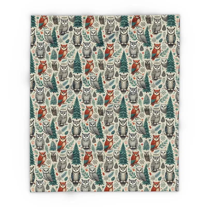 Vibrant Owl & Pine Tree Arctic Fleece Blanket - 50’’ × 60’’ Home Decor