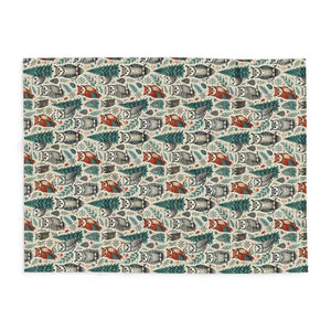 Home Decor - Arctic Fleece Blanket - Vibrant Owl Pine Tree Design - Dipaliz