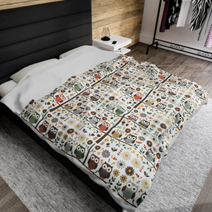 Owls on a Tree Blanket – Plush Velveteen - Dipaliz - Blankets