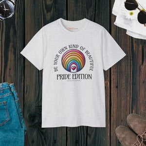 Original DipaliZ rainbow Pride lettering illustration on a short sleeve tee