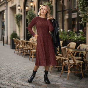 oxblood long sleeve dress Elmont Long Sleeve Maxi Dress