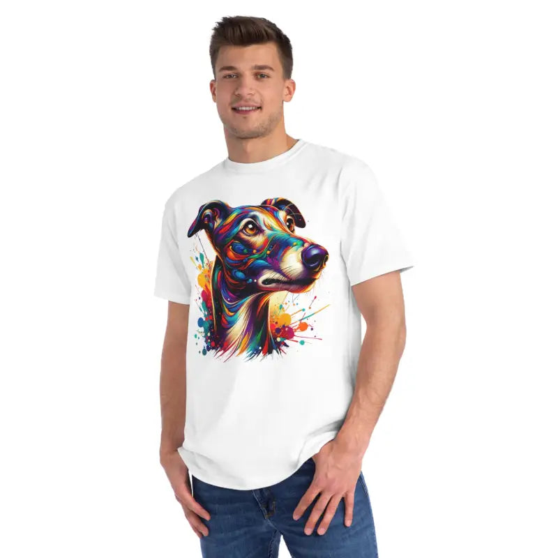 Organic Cotton Classic Tee with Cute Paint Splattered Dog Design - White / s T-shirt