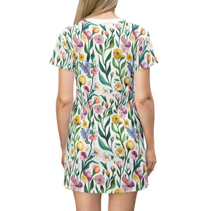 Floral T-shirt Dress – Organic Cotton Casual - Dipaliz - Dresses - Xs