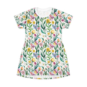 Floral T-shirt Dress – Organic Cotton Casual - Dipaliz - Dresses - Xs