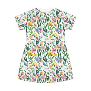 Floral T-shirt Dress – Organic Cotton Casual - Dipaliz - Dresses - Xs