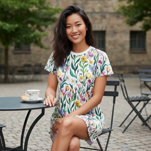 Floral T-shirt Dress – Organic Cotton Casual - Dipaliz - Dresses - Xs