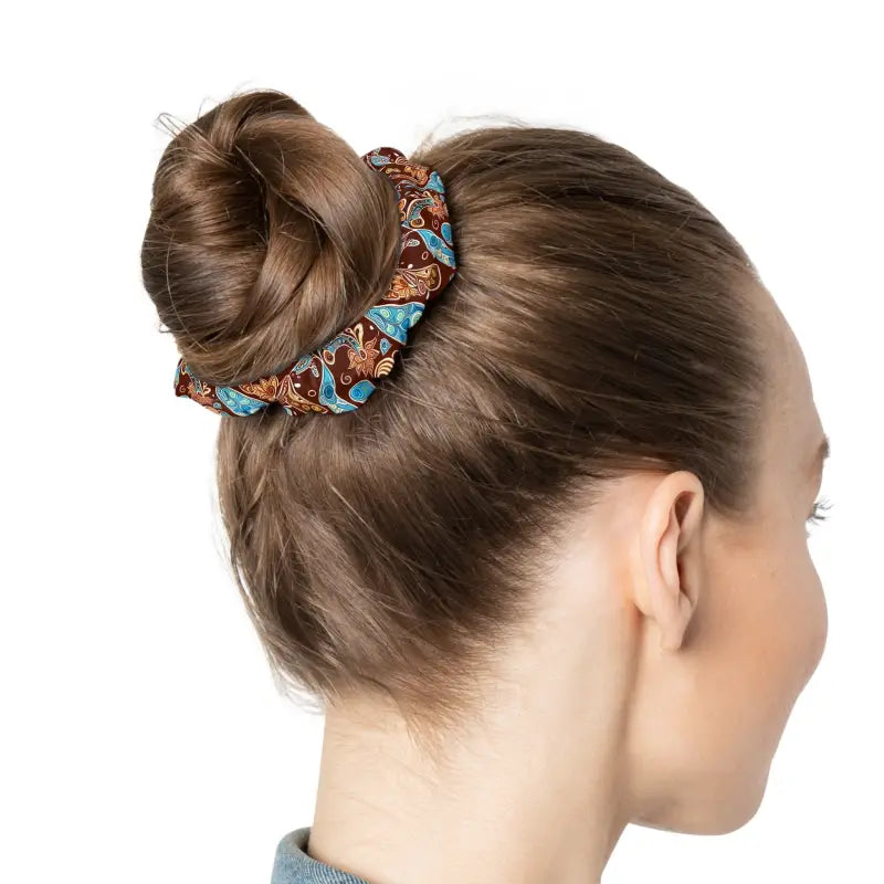 Stylish Paisley Brown & Blue Scrunchie - Hair Accessory Delight - 4’’ × Accessories