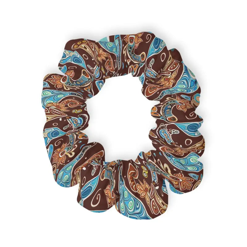 Stylish Paisley Brown & Blue Scrunchie - Hair Accessory Delight - 4’’ × Accessories