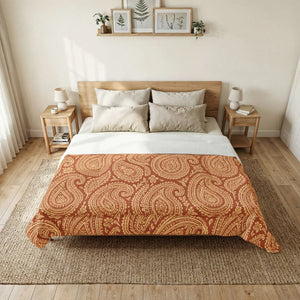 Boho Paisley Cotton Comforter - Rust Bedspread - Dipaliz - 104’’ x 88’’ - Home Decor