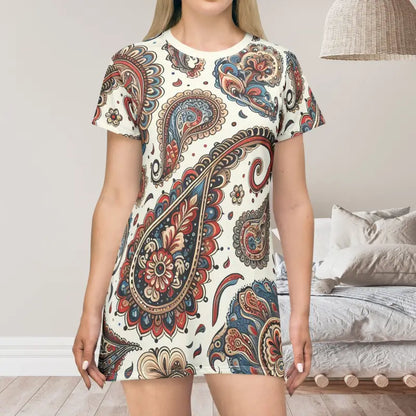 Dare to Shine in a Chic Paisley T-shirt Dress - Xs Dresses